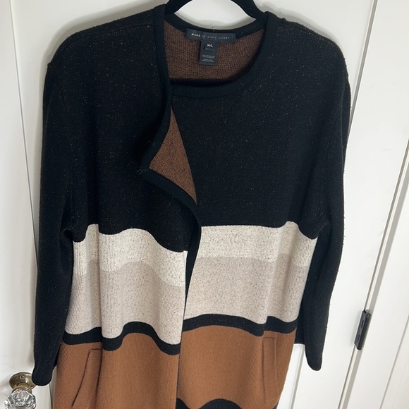 🛍️Marc by Marc Jacobs Long Black/Brown/Tan Merino Wool Cardigan Sweater M/L - Picture 8 of 8